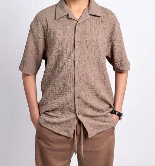 Knitted cuban shirt-Brown