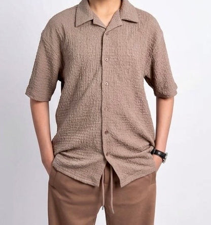 Knitted cuban shirt-Brown